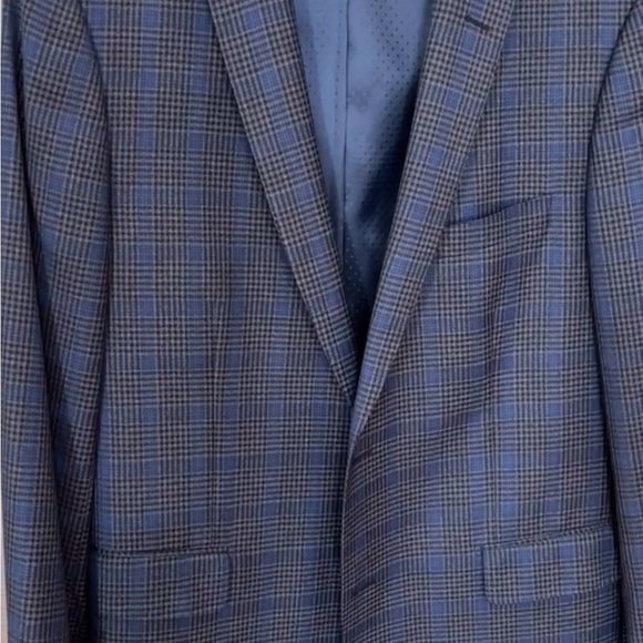 Mantoni Men's Navy Plaid Windowpane Single-Breasted Blazer 44R Super Fine Wool - Picture 2 of 14